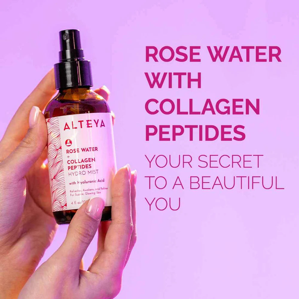 Rose Water Face Mist with Collagen Peptides and Hyaluronic Acid