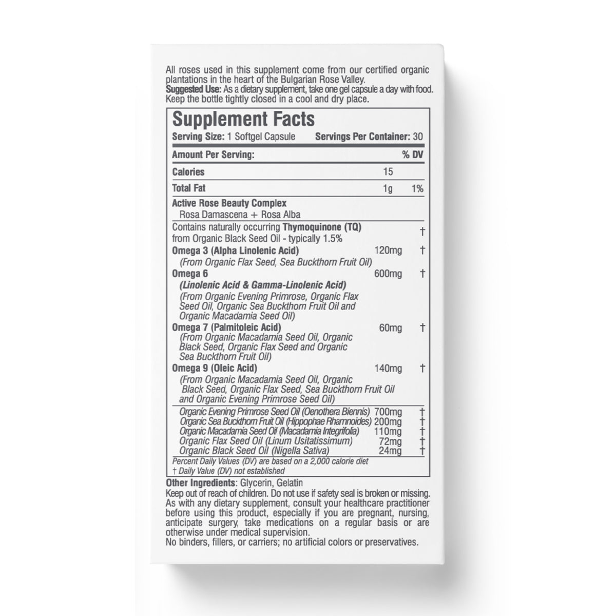 Dietary Supplement Rose Beauty Omegas 3+6+7+9, Alteya Organics