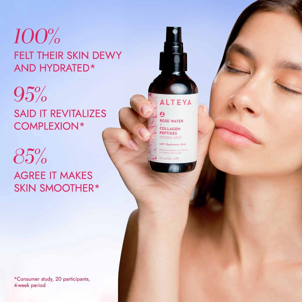 Rose Water Face Mist with Collagen Peptides and Hyaluronic Acid