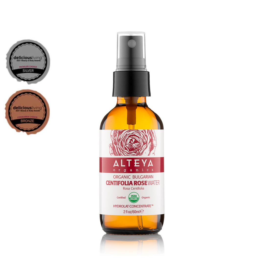 Organic Bulgarian Centifolia Rose Water - Amber Glass Bottle 60 - 240 ml